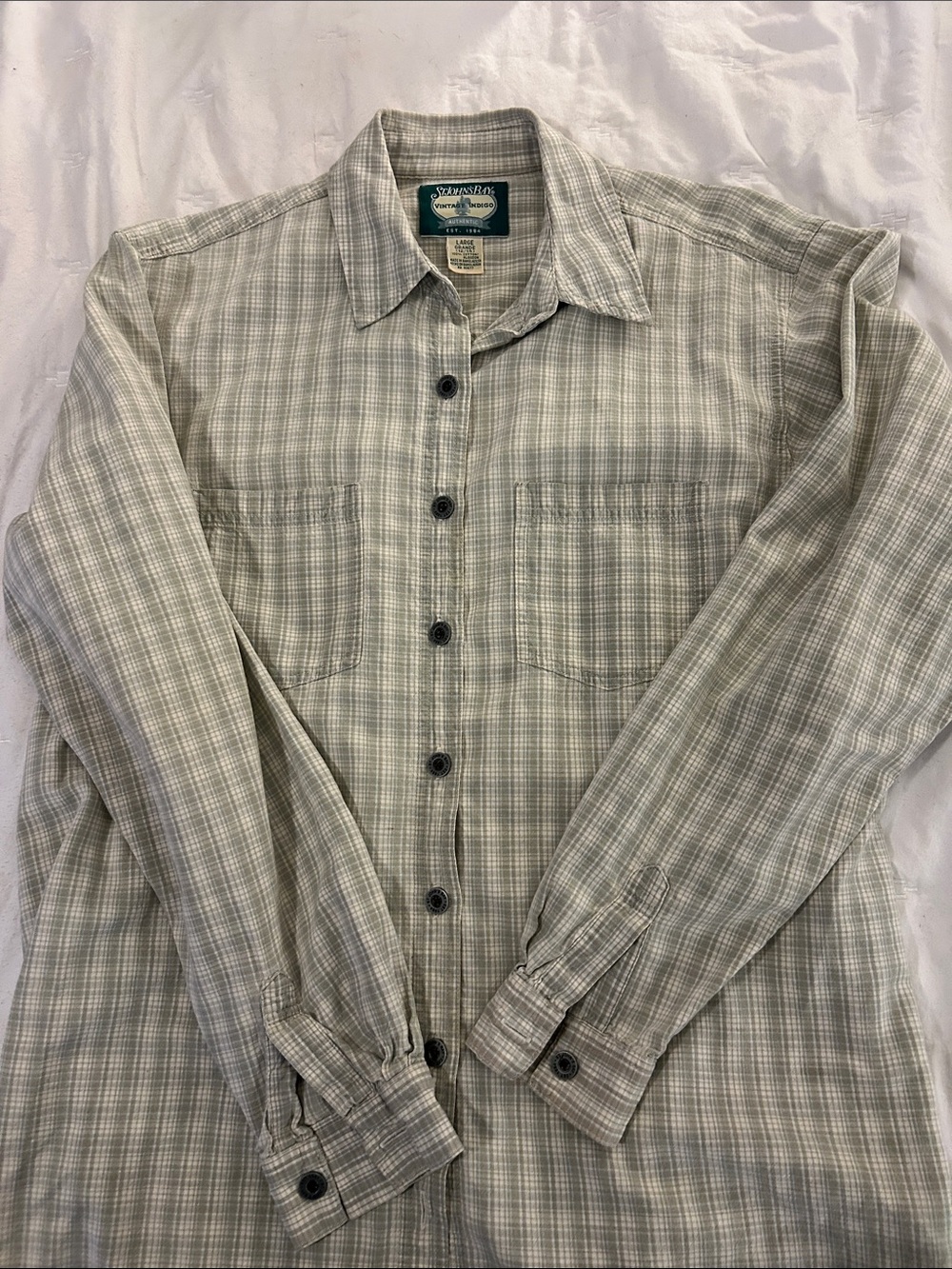 St. John’s Bay vintage Men's Light Gray Plaid Button-Up Shirt
